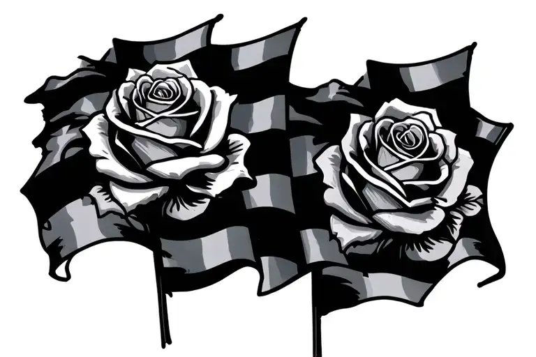 roses with ripped flag twisting  tattoo design idea