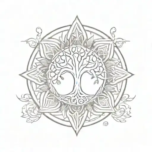 Celtic tree of life, mandala pattern, yin yang, lotus flower tattoo design idea