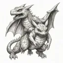 realistic pikachu riding charizard tattoo design idea