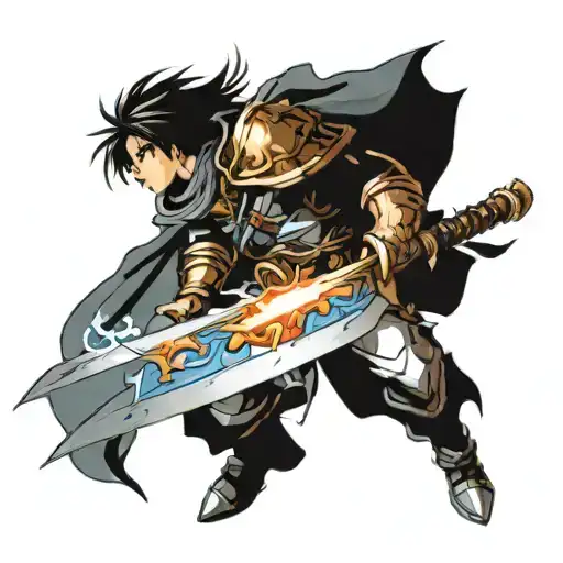 A paladin in mid air with his sword  tattoo design idea