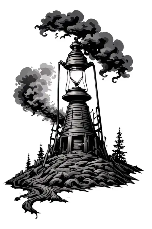 mining latern on top tattoo design idea
