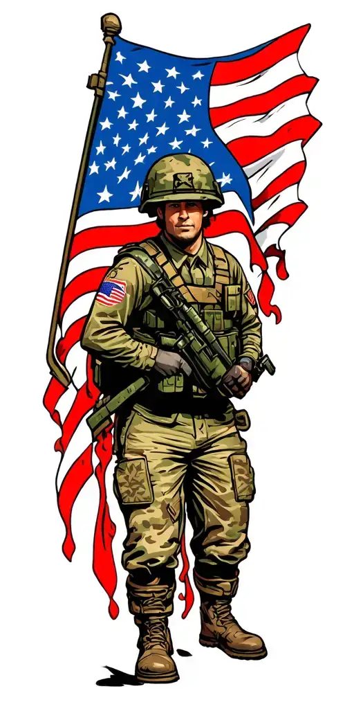 American flag inside, US Army, Army Tank, cavalry soldier, tattoo design idea