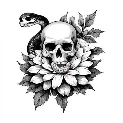 chrysanthemum with a snake and a skull and a mandala tattoo design idea
