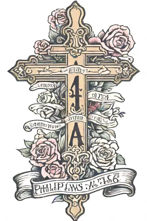 Philippians 4:13 written behind a cross tattoo design idea