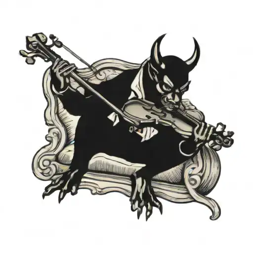 Seated Devil playing a fiddle tattoo design idea