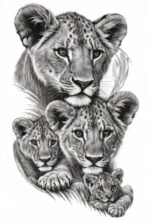 4  lion Cubs tattoo design idea