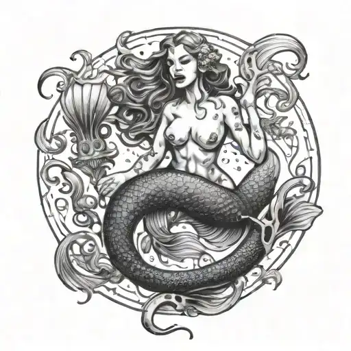 nude sexy dark mermaid evil tattoo design idea