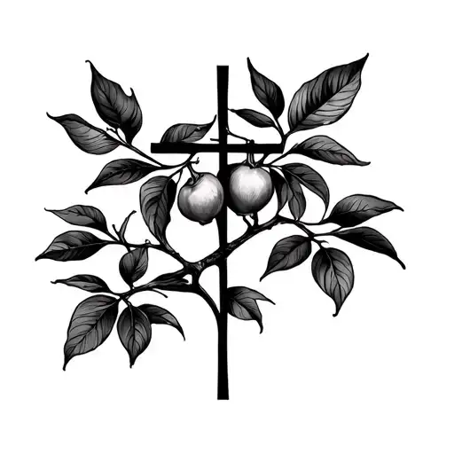 cross with lemon tree silhouette tattoo design idea