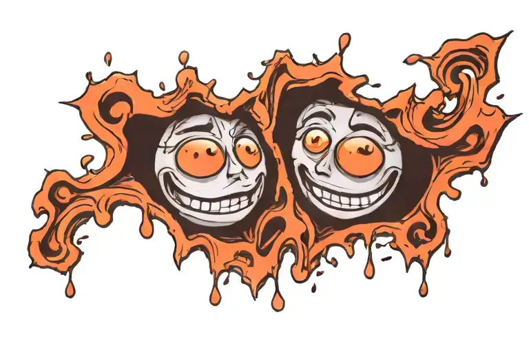 happy sad face emerging tattoo design idea