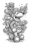 Mario 64 with koopa, shy guy, bomb bombs, stars, dry bones, etc tattoo design idea