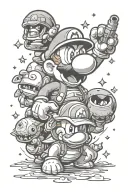 Mario 64 with koopa, shy guy, bomb bombs, stars, dry bones, etc tattoo design idea