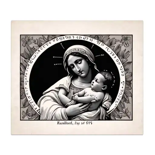 African American Madonna in a post card with baby Jesus tattoo design idea