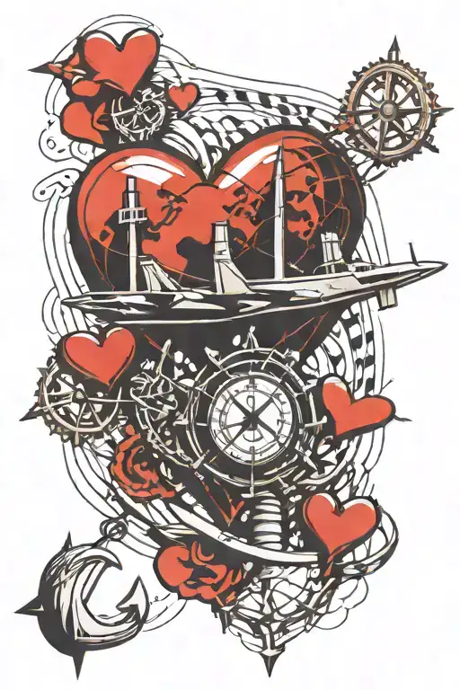 Plane, Anchor, Heart beat line tattoo design idea