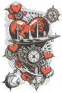 Plane, Anchor, Heart beat line tattoo design idea