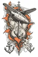 Plane, Anchor, Heart beat line tattoo design idea