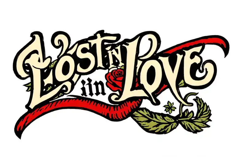 "LOST IN LOVE" chicano lettering tattoo design idea