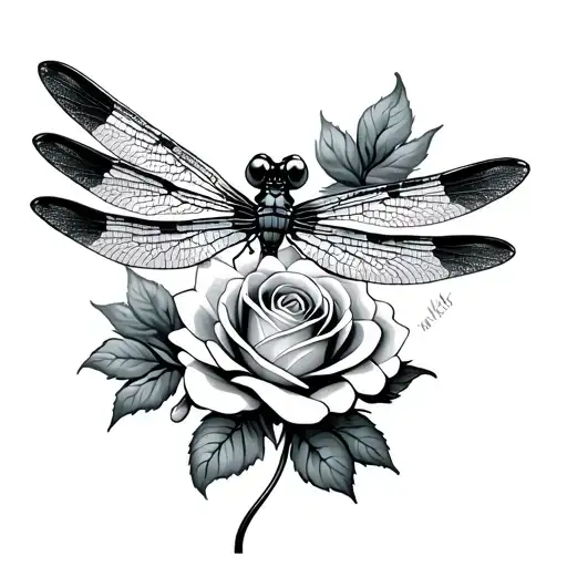 Dragonfly And Rose tattoo design idea