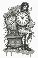 Banksy girl surrounded by melting clock tattoo design idea