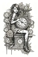 Banksy girl surrounded by melting clock tattoo design idea