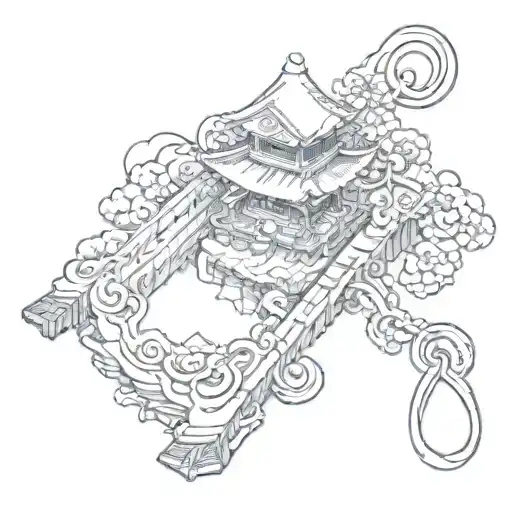 the tip of a pagoda perspective  exiting the single omamori japanese blank empty paper charm tattoo design idea