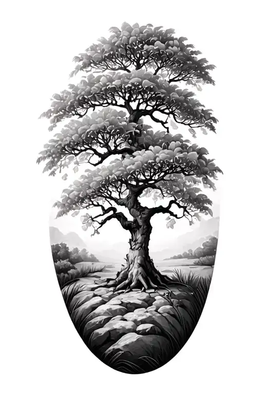 Acacia tree growing tattoo design idea