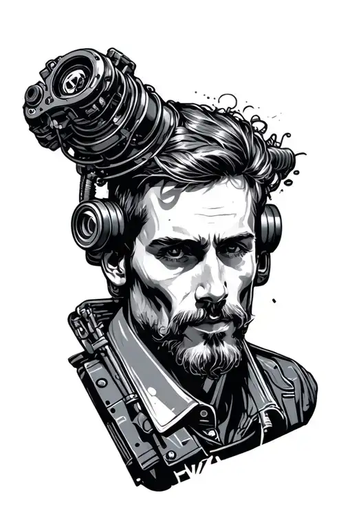 car mechanic, techno rave , philosophy tattoo design idea