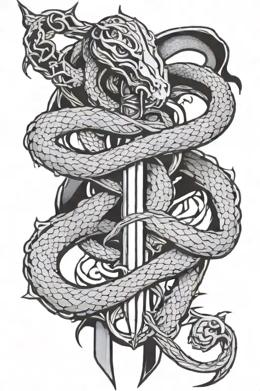 sword, snake, gothic style tattoo design idea