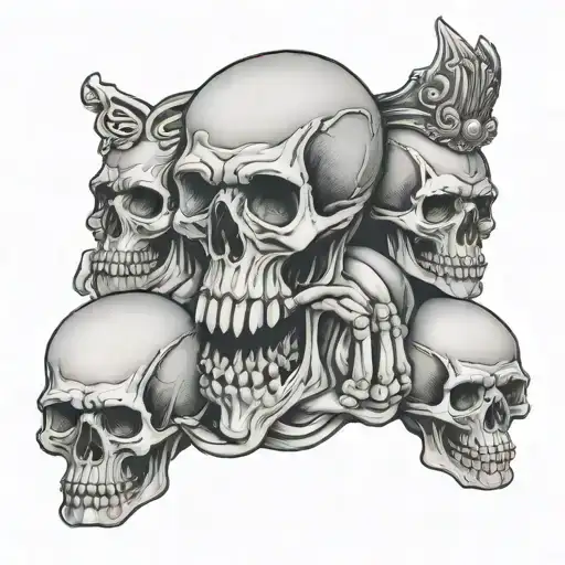 three skulls with hands, speak no evil, hear no evil, see no evil tattoo design idea