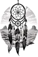 monument valley with a dream catcher entangled tattoo design idea