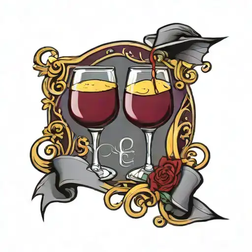 husband and wife, i love you, wine glass tattoo design idea