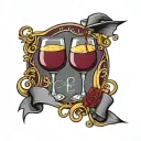 husband and wife, i love you, wine glass tattoo design idea