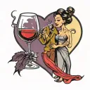 husband and wife, i love you, wine glass tattoo design idea