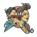 husband and wife, i love you, wine glass tattoo design idea