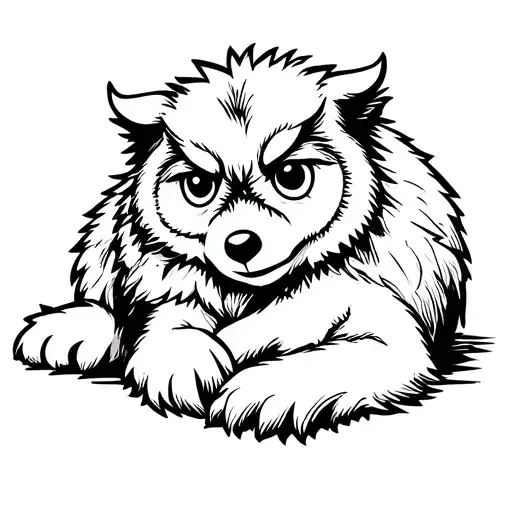 owlbear cub laying with scratch the dog cuddling tattoo design idea