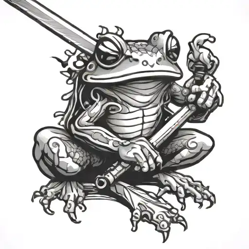 samurai tree frog with a sword tattoo design idea