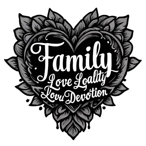 words 'family faith, love loyalty devotion duality tattoo design idea