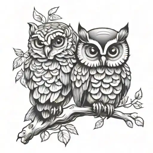 cute owl perched tattoo design idea