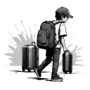 realism kid with a backpack and suitcase and cap that walk from behind  tattoo design idea
