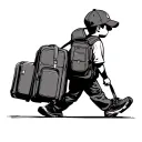 realism kid with a backpack and suitcase and cap that walk from behind  tattoo design idea
