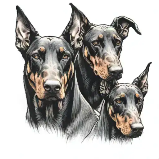3 headed Doberman tattoo design idea