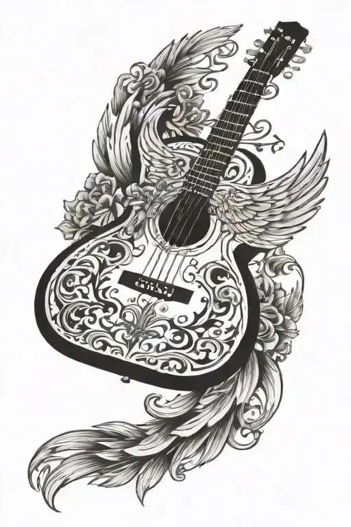guitar and wings spread wide tattoo design idea