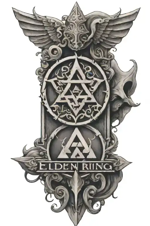 Elden Ring Logo With Zelda trinity tattoo design idea