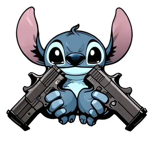 cute STITCH holding glocks in each hands holding tattoo design idea