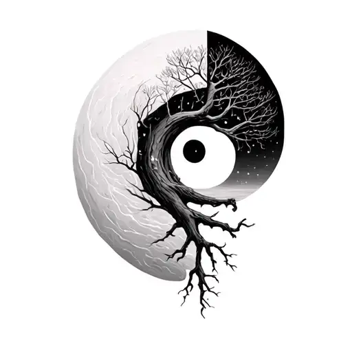 tree growing from semicolon half dead half healthy tattoo design idea