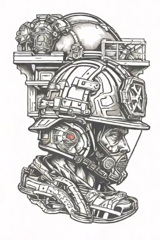 Footballer trades his football for a firefighter's helmet tattoo design idea