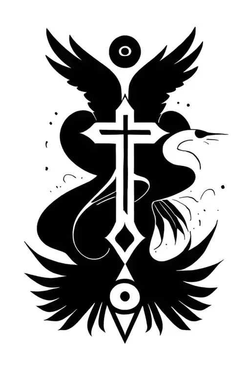 Holy Spirit dove with cross and omega symbol tattoo design idea