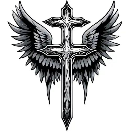 cross with wings tattoo design idea