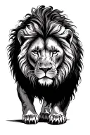 Full-body lion walking downwards placed tattoo design idea