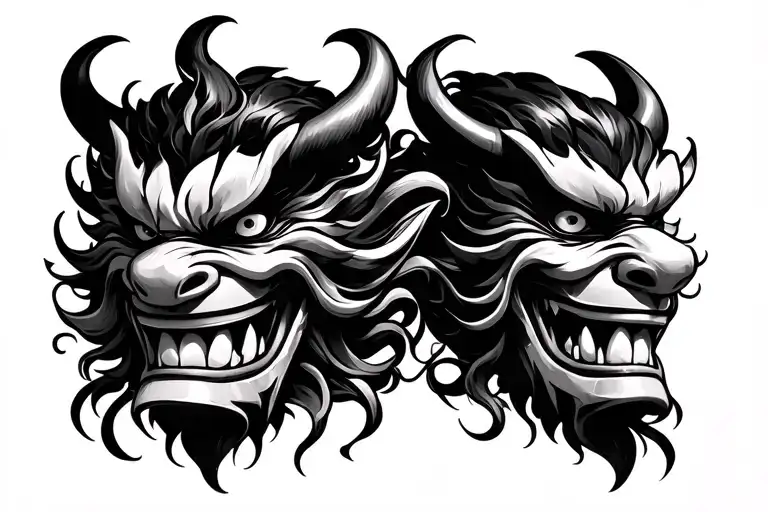 smile now, cry later using japanese oni demon mask tattoo design idea