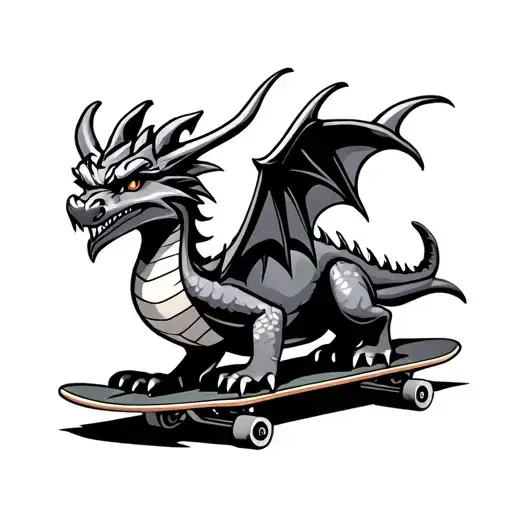 black and grey Spyro dragon on skateboard deck tattoo design idea